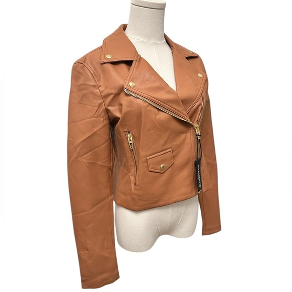 BLANK NYC Moto Jacket Vegan Faux Leather Camel Tan Size Small Thick Skin NWT - Picture 7 of 16